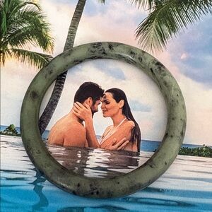 Vintage Stone Mottled Green Bangle Bracelet Agate or Jade.